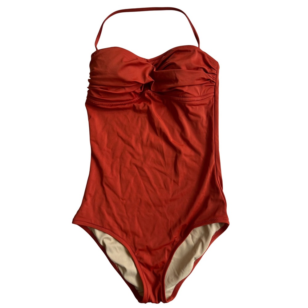 J.Crew Womens Rust Red Ruched Twist Bandeau One Piece Swimsuit Size 8 L-Torso